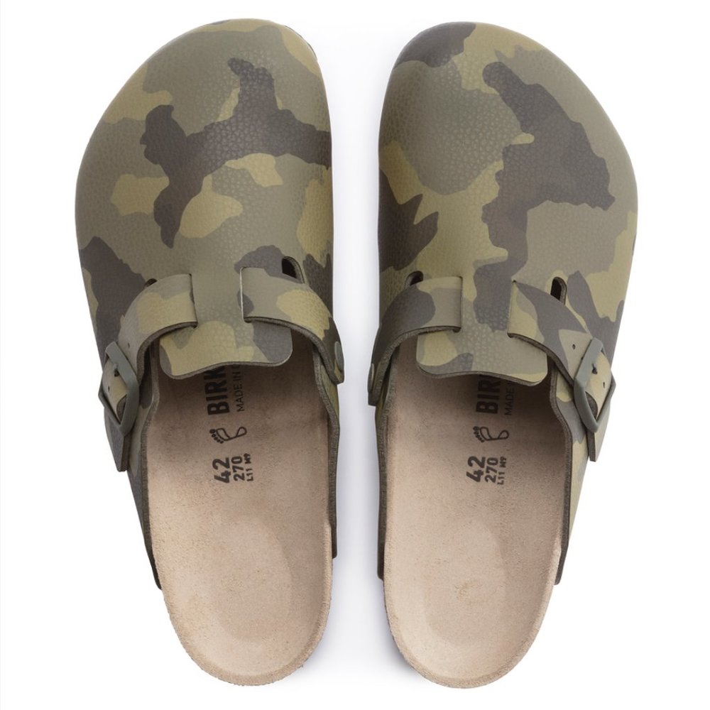 BIRKENSTOCK Boston Birko-Flor Clogs in Desert Soil Camo Green NEW